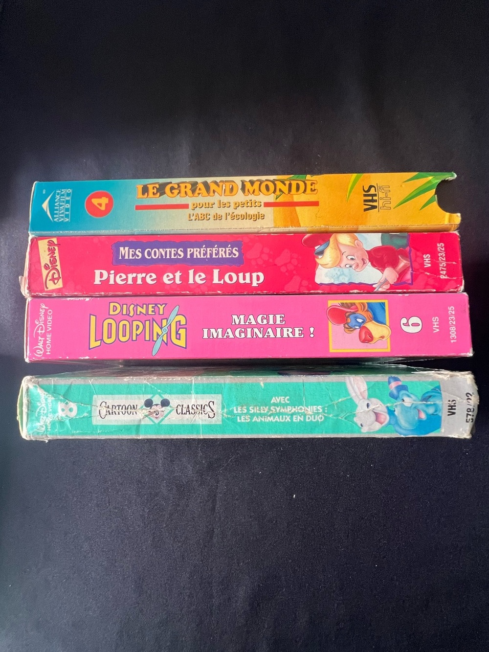 Lot of 4 Vintage French Kids VHS Tapes Disney TaleSpin Looping Silly Symphonies
